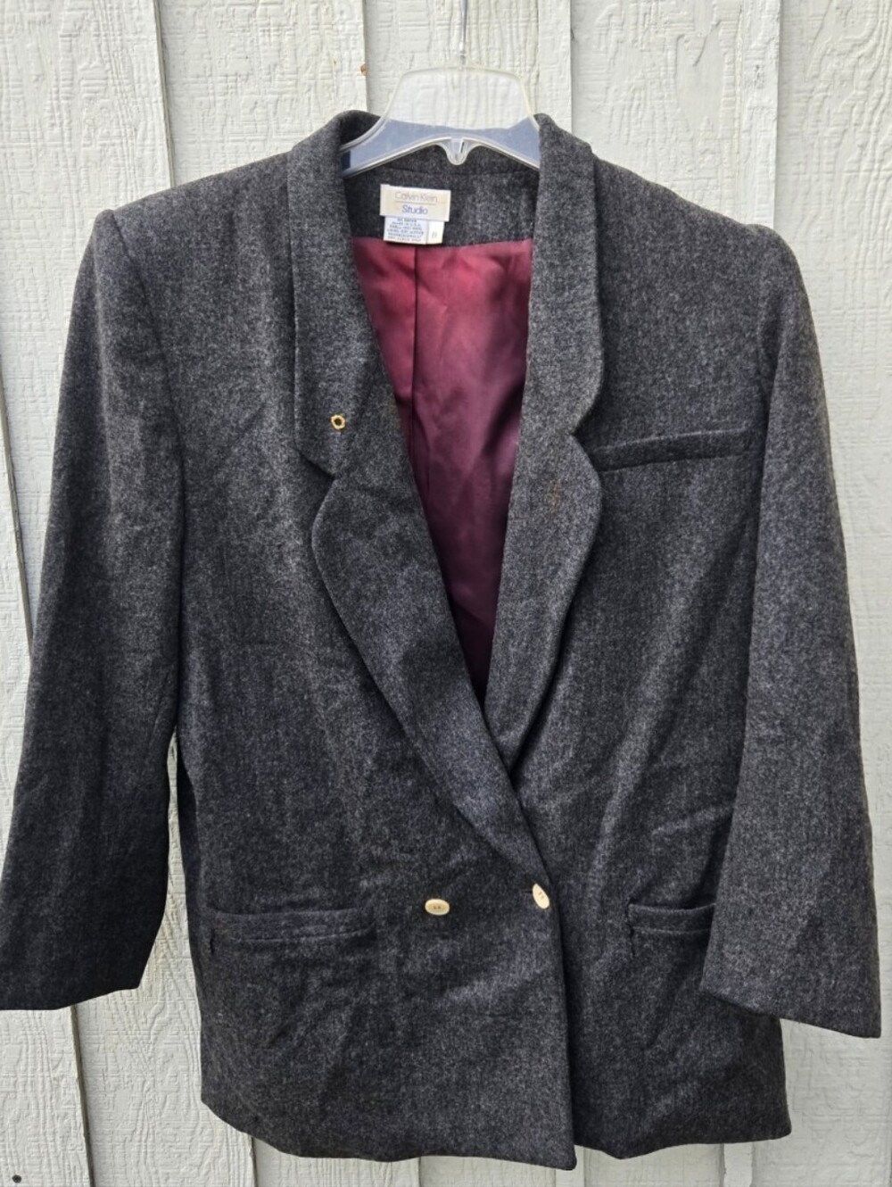 VTG Calvin Klein Studio Gray Double Breasted Blazer Jacket L XL 90s Oversized